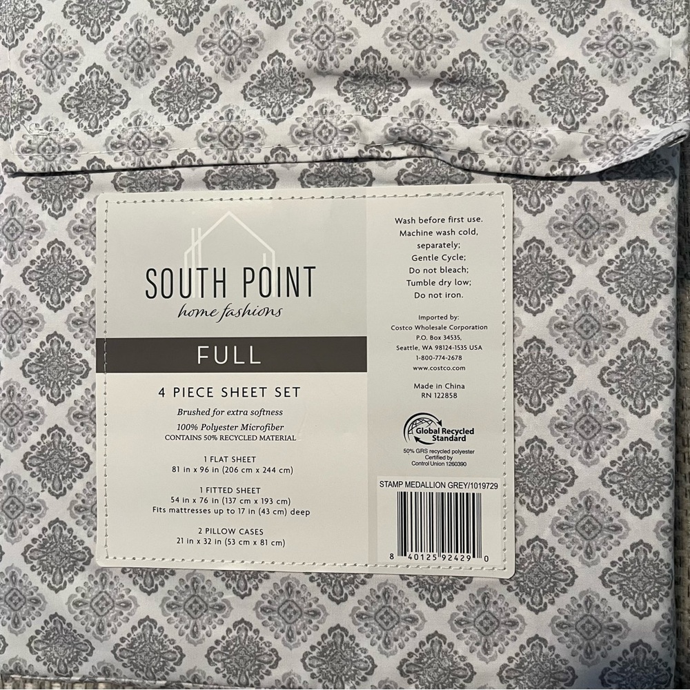 South Point Home Fashions Gray Full 4 Piece Sheet Set New with Tags